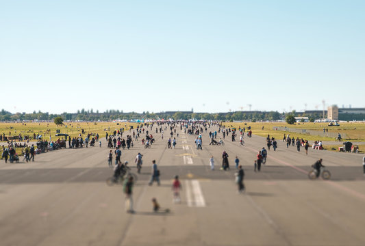 Many People outdoor on Airfield (Flughafen Tempelhof), former city airport in Berlin