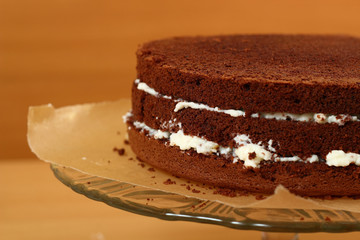 Assembling and Stacking Layers. Making Chocolate Layer Cake. Series.