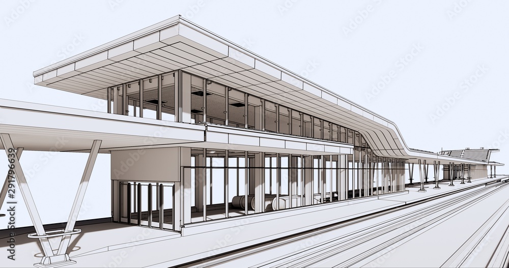 Poster conceptual visualization of a passenger railway platform in a modern design