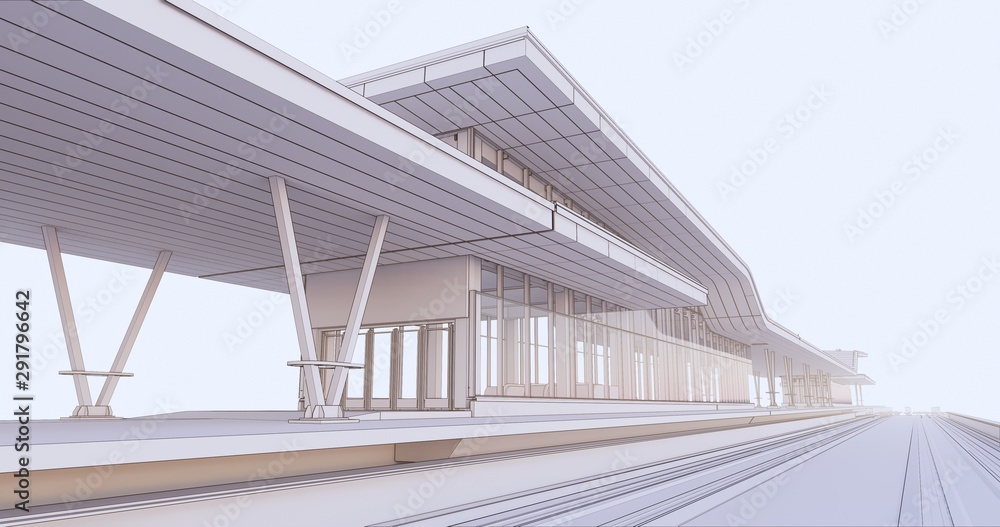 Poster conceptual visualization of a passenger railway platform in a modern design