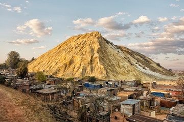 Shacks built in a mine dump, Johannesburg