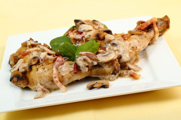Roasted Chicken with Mushrooms and Bacon