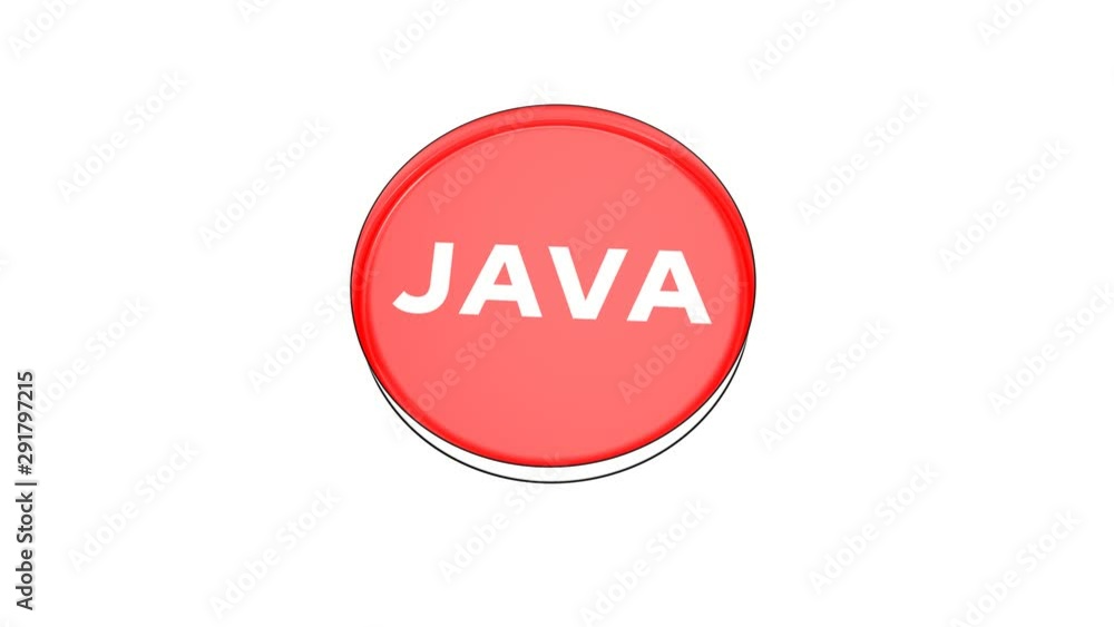 Poster pushing big red button with word java.