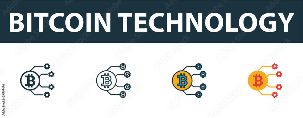 Poster bitcoin technology icon set. premium symbol in different styles from fintech technology icons collec