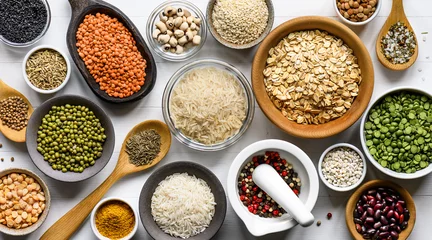 Foto auf Alu-Dibond Healthy protein and carbogidrat cereals food theme background © Soho A studio