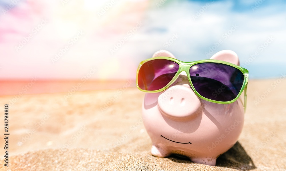 Sticker Summer piggy bank with sunglasses