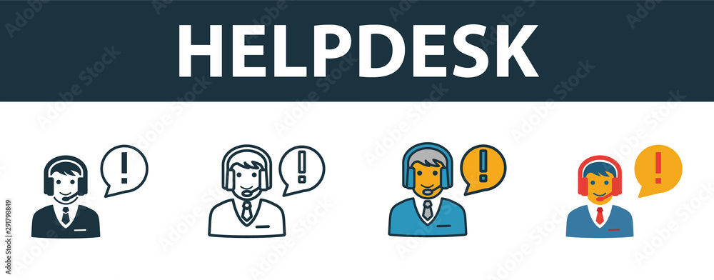Poster helpdesk icon set. premium symbol in different styles from customer service icons collection. creati