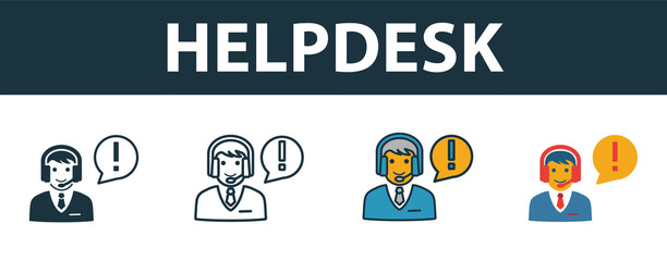 Helpdesk icon set. Premium symbol in different styles from customer service icons collection. Creative helpdesk icon filled, outline, colored and flat symbols - obrazy, fototapety, plakaty