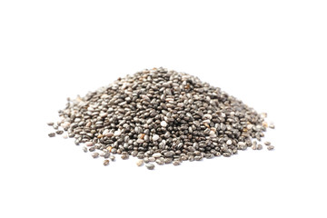 Heap of chia seeds isolated on white background