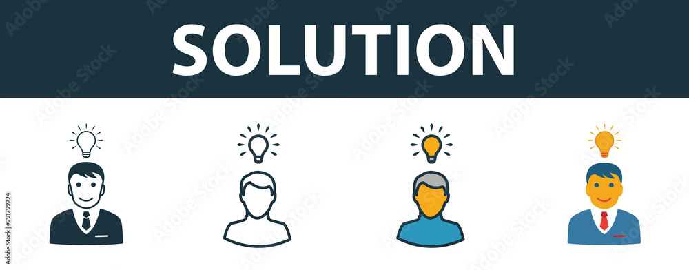 Poster solution icon set. premium symbol in different styles from customer service icons collection. creati