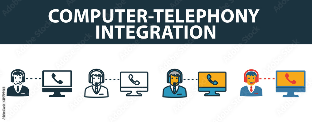 Aufkleber computer-telephony integration icon set. premium symbol in different styles from customer service ic