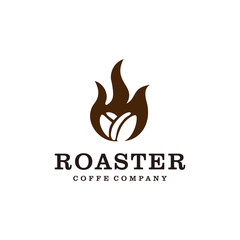 Illustration of coffee beans roasted with a large fire logo design