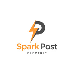 Illustration of P mark combined with bolt mark for companies in the electricity logo - obrazy, fototapety, plakaty