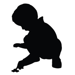 a boy playing with his toy car, silhouette vector