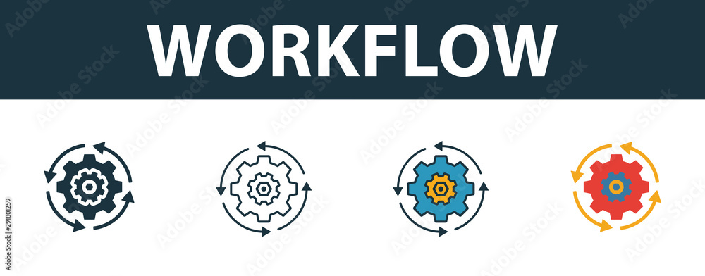 Poster workflow icon set. premium symbol in diferent styles from crm icons collection. creative workflow ic