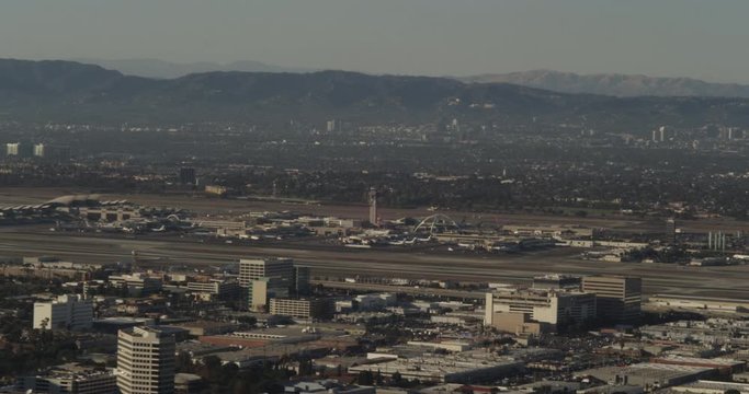 Los Angeles airport, helicopter aerial horizontal shot