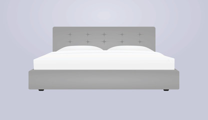 Grey double bed. vector illustration