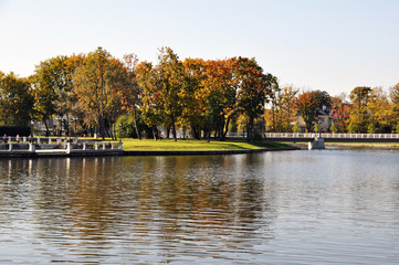 Autumn landscape of the city Park of Kaliningrad, Russian Federation.