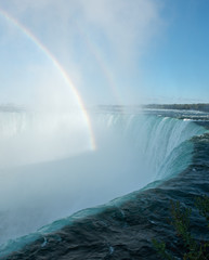 A rainbow forms at Niagara Falls