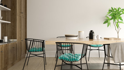 Interior of modern dining room 3D rendering