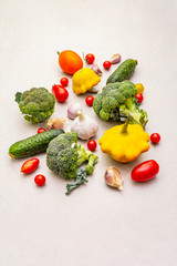 Cooking food background with fresh vegetables. Autumn harvest, preparation healthy meal concept