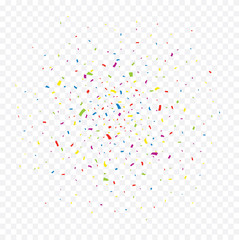 Colorful confetti isolated on transparent background - stock vector.