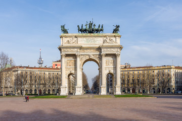 Arco della Pace early in the day in Milan.Sempione park.