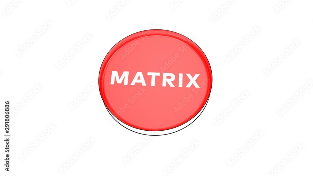 Poster pushing big red button with word matrix.