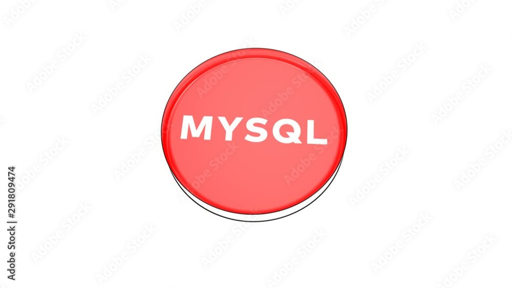 Poster pushing big red button with word mysql.