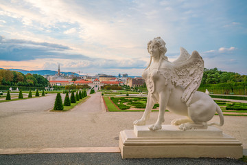 Vienna Belvedere Palace and the gardens at sunset