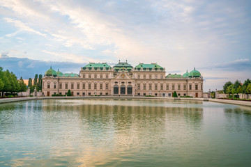 Fototapeta na wymiar Vienna Belvedere Palace and the gardens at sunset