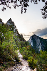 Rocky landscape at sunset. La Noguera. La Pertusa Hermitage