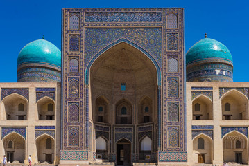 facade of the mir-i-arab madrasa, bukhara, uzbekistan