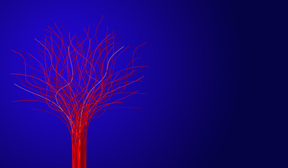 Red tree illustration on blue background