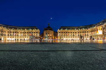 Fototapeta na wymiar Place de la Bourse in the city of Bordeaux, France with reflection from water fountain