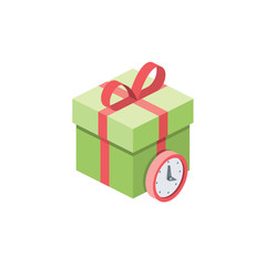 Gift time clock vector 3d isometric, color web icons set, new flat style. Creative illustration design, idea for infographics.
