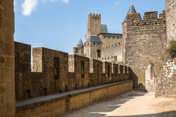 Walls of castle Carcassone , Southern France.