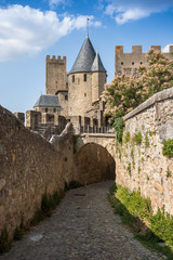 Fototapeta na wymiar Walls of castle Carcassone , Southern France.