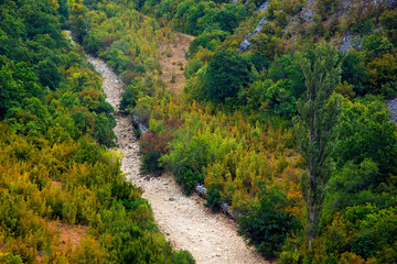 Fototapeta na wymiar Dry river bed of Zrmanja in Summer