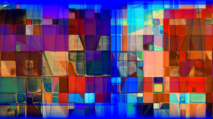 composition géométrique abstraite colorée, rythmée, non figurative, faisant partie d'une série.