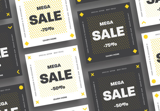 Social Media Post Layout Set with Dotted Pattern and Photo Elements