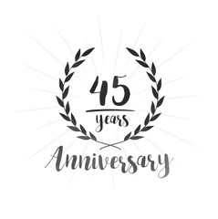 45 years anniversary celebration logo. Forty-five years celebrating watercolor design template. Vector and illustration.