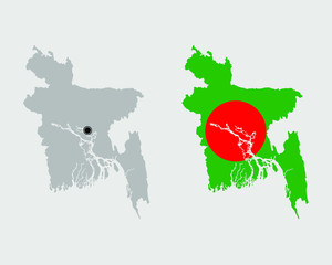 Contour of Bangladesh in grey and in flag colors