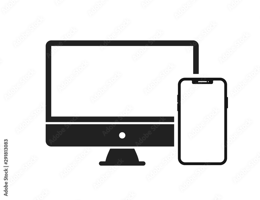 Aufkleber computer and smartphone vector isolated icon. mockup screen design. phone display.