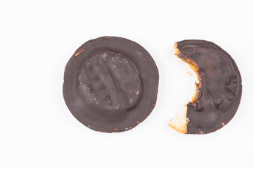 Chocolate cookies isolated on white background.Copy space