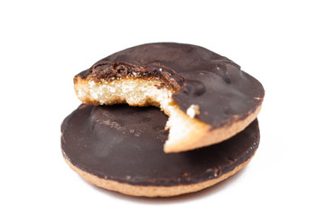 Chocolate cookies isolated on white background.Copy space