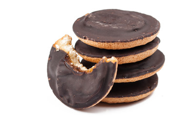 Chocolate cookies isolated on white background.Copy space