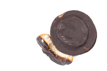 Chocolate cookies isolated on white background.Copy space
