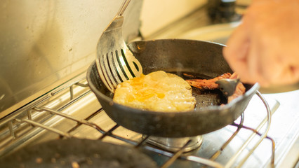 Fried egg on ironcast