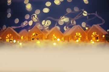 Fototapeta premium Glowing houses Christmas card